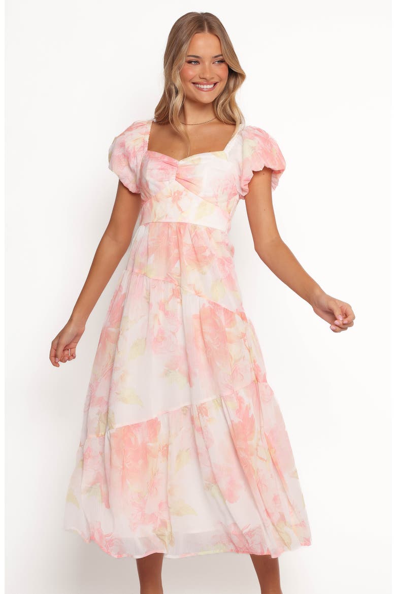 Lumis Midi Dress, Alternate, color, PEACH FLORAL