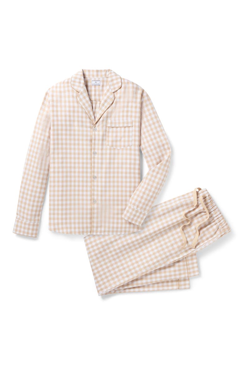 Gingham Check Cotton Pajamas, Main, color, BEIGE