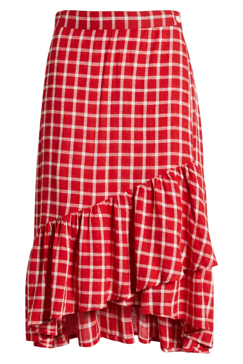 Lizzy Asymmetrical Ruffle Hem Skirt, Alternate, color, CHERRY WHITE GRID