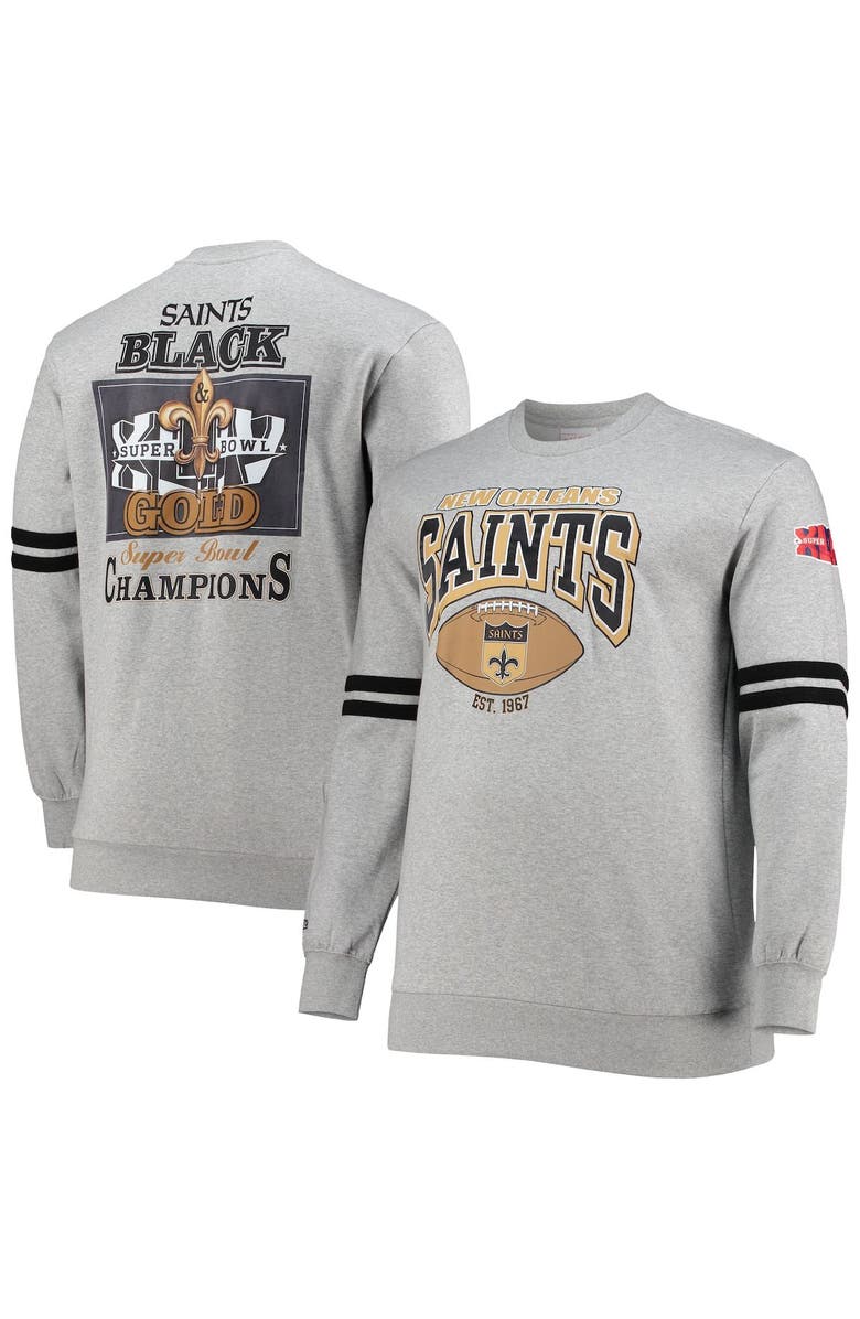 Mitchell & Ness Men's Mitchell & Ness Heathered Gray New Orleans Saints Big & Tall Allover Print Pullover Sweatshirt, Main, color,