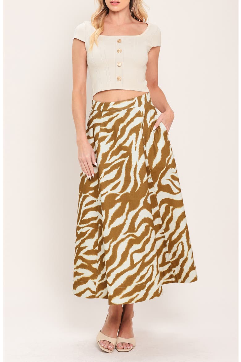Zebra Stripe Stretch Cotton Twill Skirt, Alternate, color, IVORY BROWN