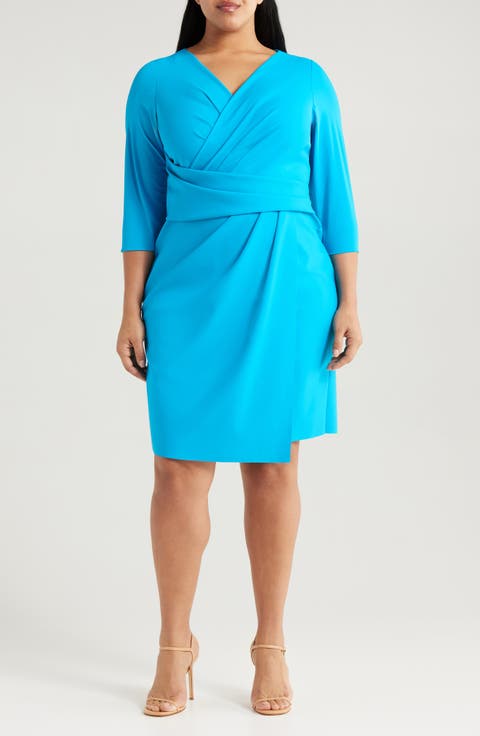 Faux Wrap Sheath Cocktail Dress (Plus)