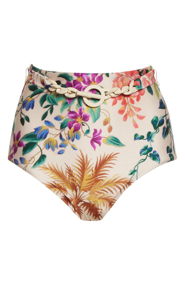 Zimmermann Tropicana Floral High Waist Bikini Bottoms, Alternate, color, 