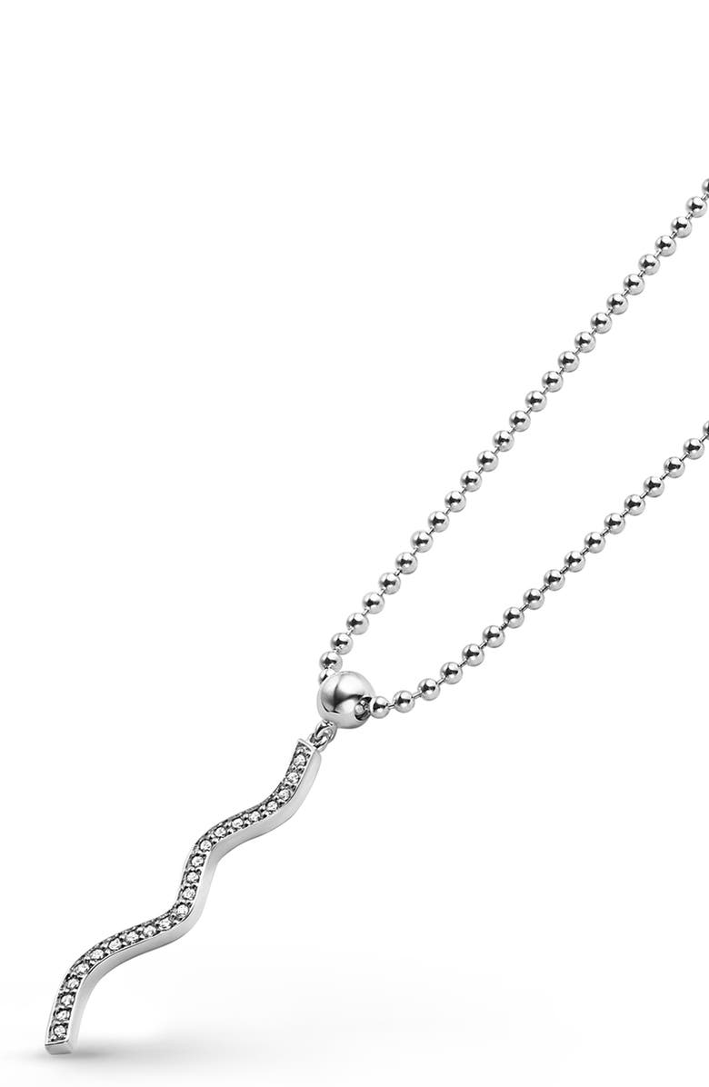 LAGOS Caviar Spark Diamond Wave Pendant Necklace, Alternate, color, Silver