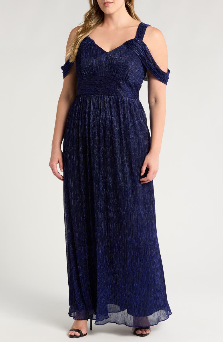 Alex Evenings Metallic Cold Shoulder Gown, Main, color, 