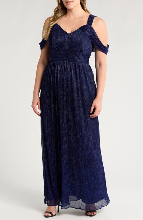 Metallic Cold Shoulder Gown (Plus)