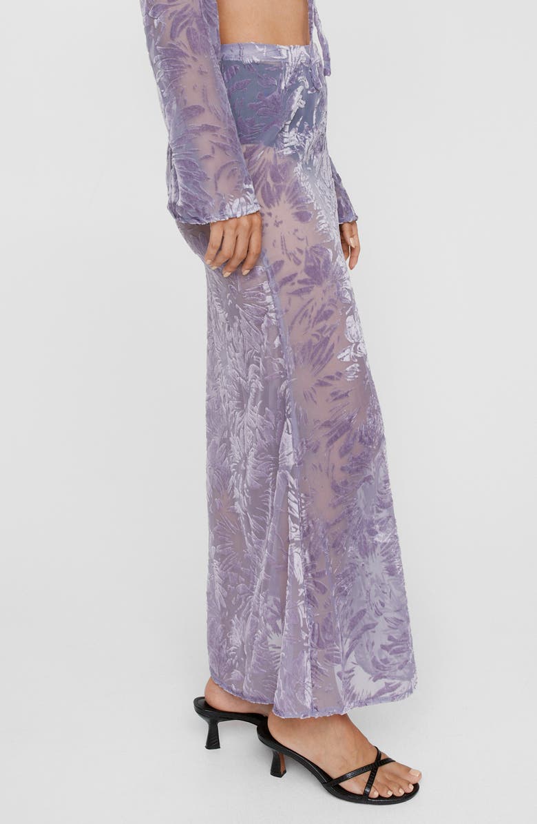 NASTY GAL Devoré Velvet Jacquard Maxi Skirt, Alternate, color, Lilac