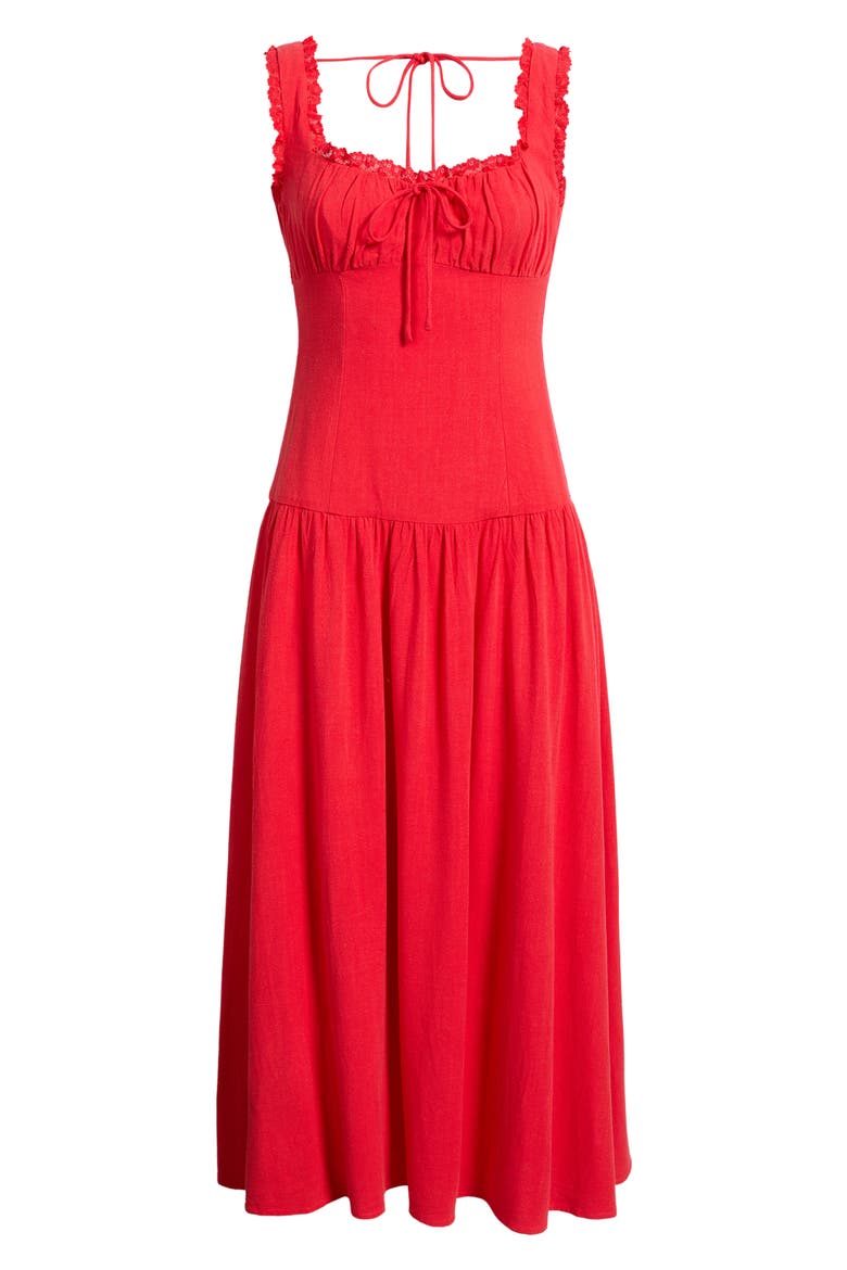 Joanne Lace Trim Drop Waist Midi Dress, Alternate, color, RED