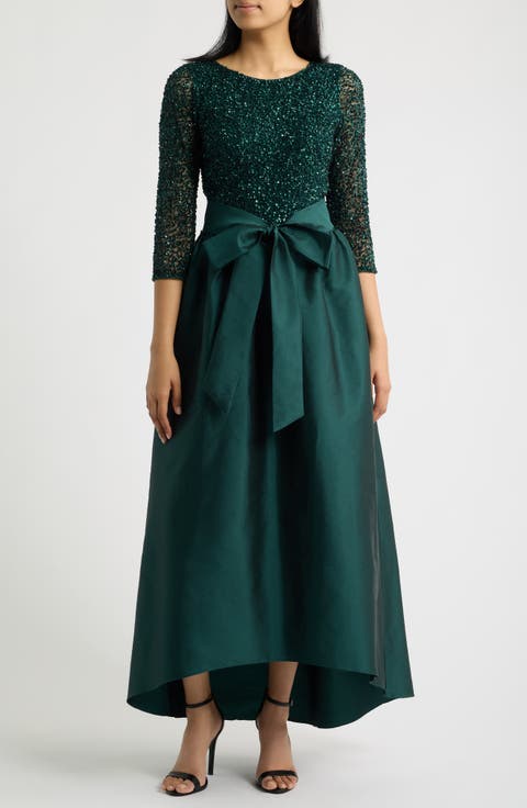 Beaded Bodice Taffeta A-Line Gown