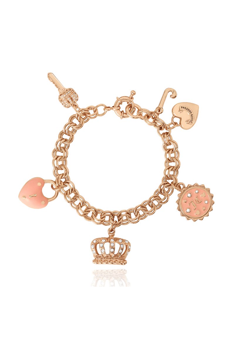Gold-Tone Pink Charm Bracelet with Pavé Accents, Main, color, Gold