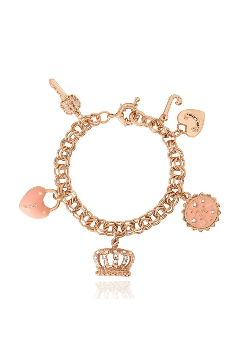 Juicy Couture Gold-Tone Pink Charm Bracelet with Pavé Accents, Main, color, Gold