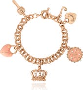 Juicy Couture Gold-Tone Pink Charm Bracelet with Pavé Accents