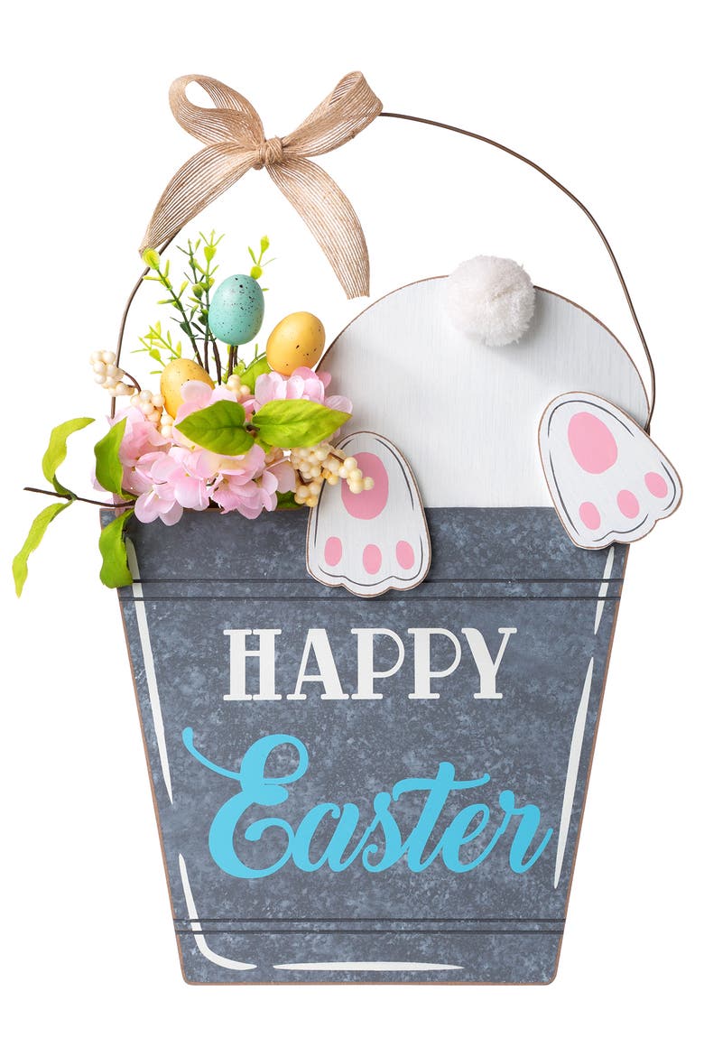 18"H Easter Wooden Bunny Eggs Door Hanger, Main, color, Blue