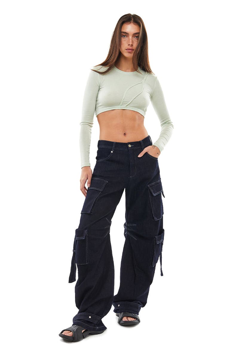 Rae Denim Cargo Pants, Alternate, color, Dark Denim