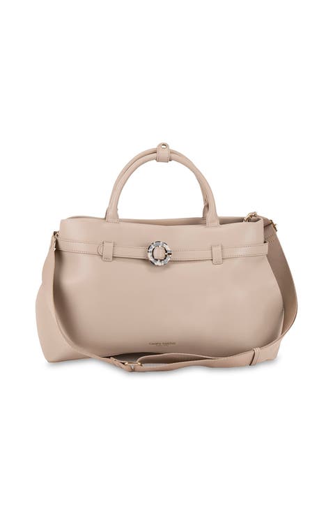 Twist Satchel Handbag with Top Handles & Adjustable Crossbody Strap