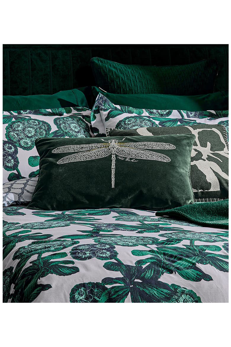 Dragonfly Cotton Velvet Accent Pillow, Alternate, color, FOREST GREEN