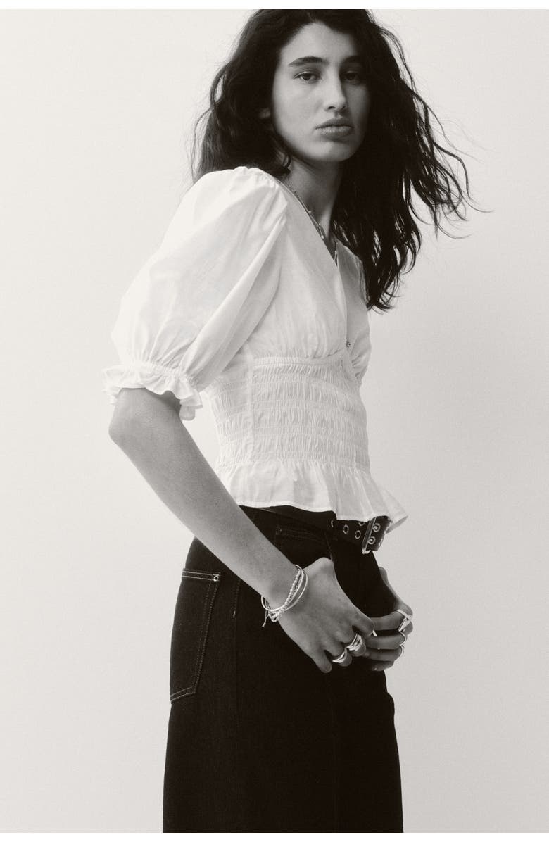 H&M Smocked-waist Blouse, Alternate, color, White