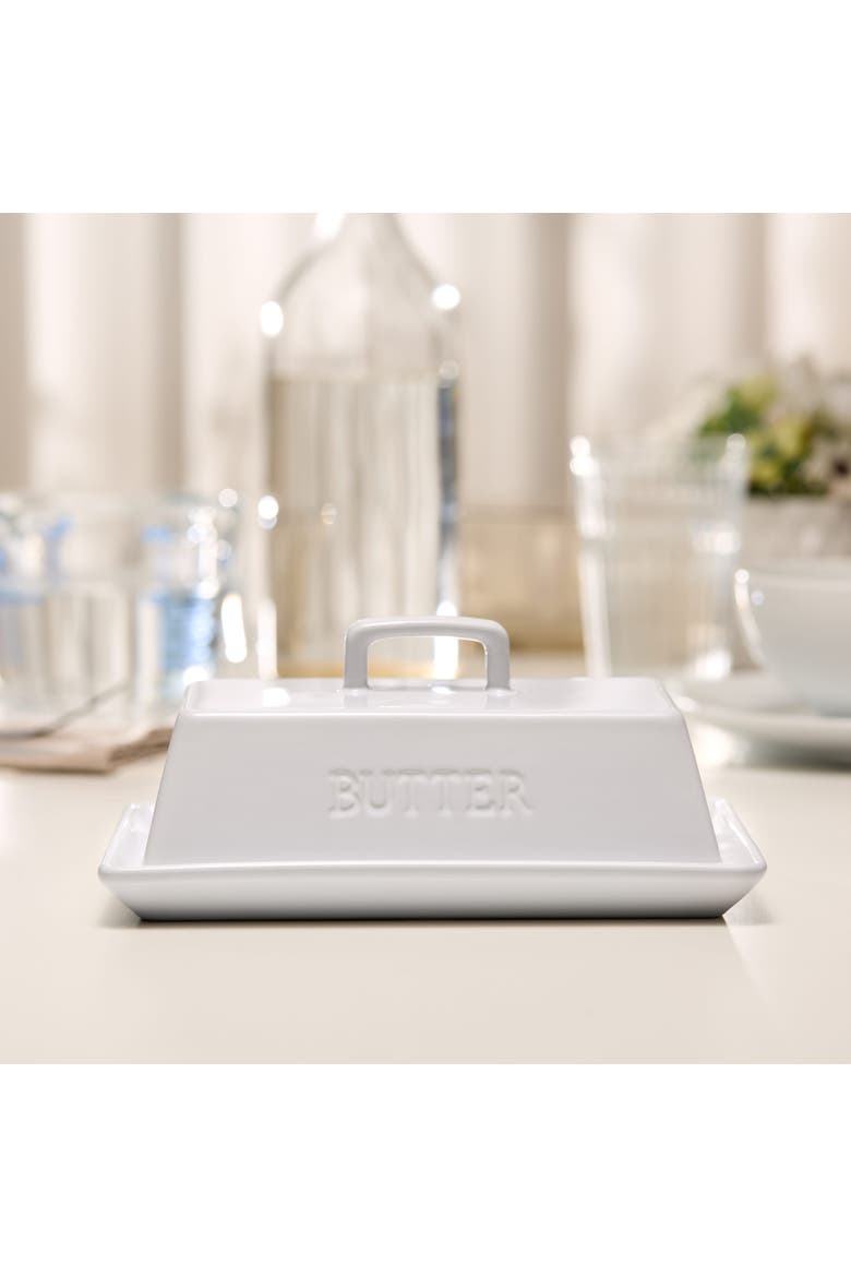 Ceramic Extra Large Butter Dish with Lid, Alternate, color, White