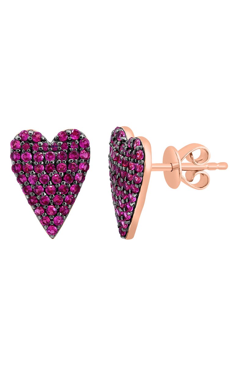 EFFY 14K Rose Gold Pavé Pink Sapphire Heart Stud Earrings, Alternate, color, 