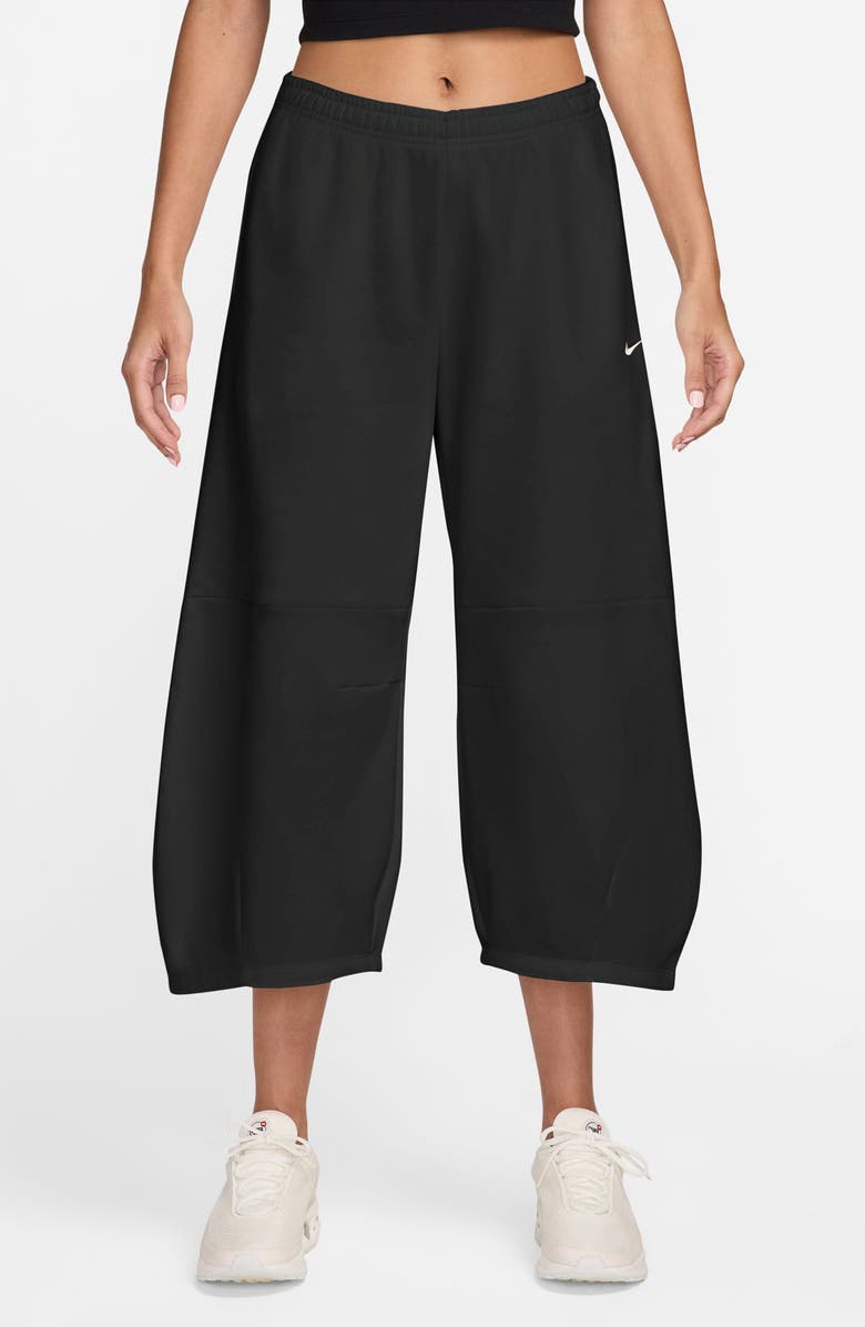 Nike Phoenix Fleece Loose Crop Barrel Pants, Main, color, Black/ Sail
