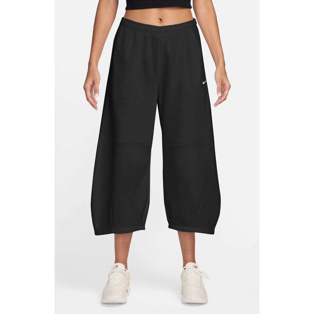 Nike Phoenix Fleece Loose Crop Barrel Pants In Black