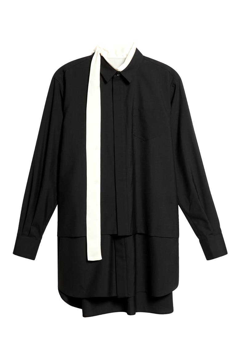Long Sleeve Tiered Shirtdress, Main, color, BLACK