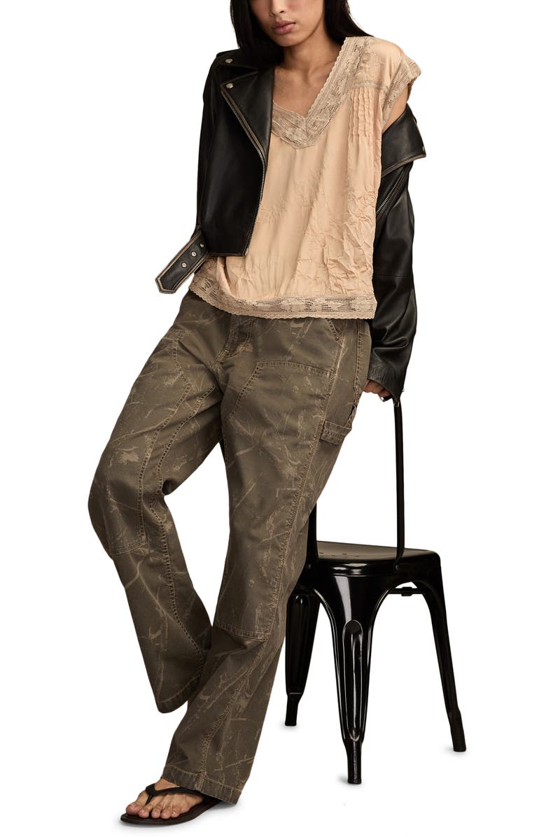 Lucky Brand Lace Cap Sleeve Shirt, Alternate, color, Clay