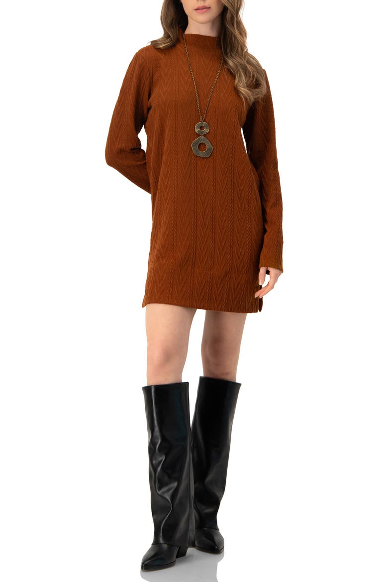Knitted Short Dress With Necklace, Alternate, color, Brown