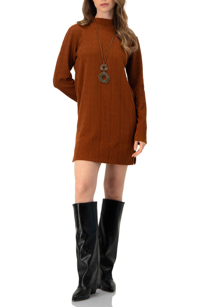 IVONNE Knitted Short Dress With Necklace, Alternate, color, Brown