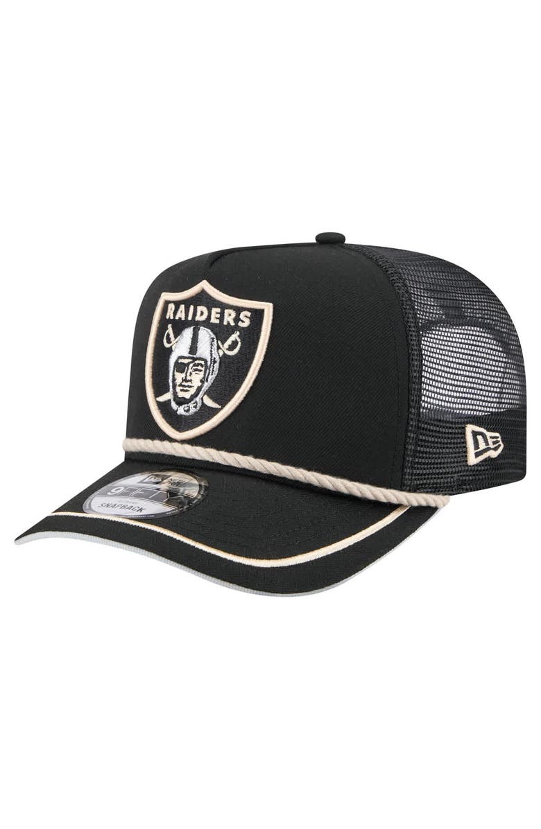 New Era Men's New Era Black Las Vegas Raiders Vintage Team Rope A-Frame Trucker 9FIFTY Snapback Hat, Main, color, 