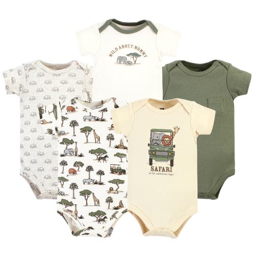 Hudson Baby Five-piece Set Of Cotton Infant All-in-one Bodysuits In Green