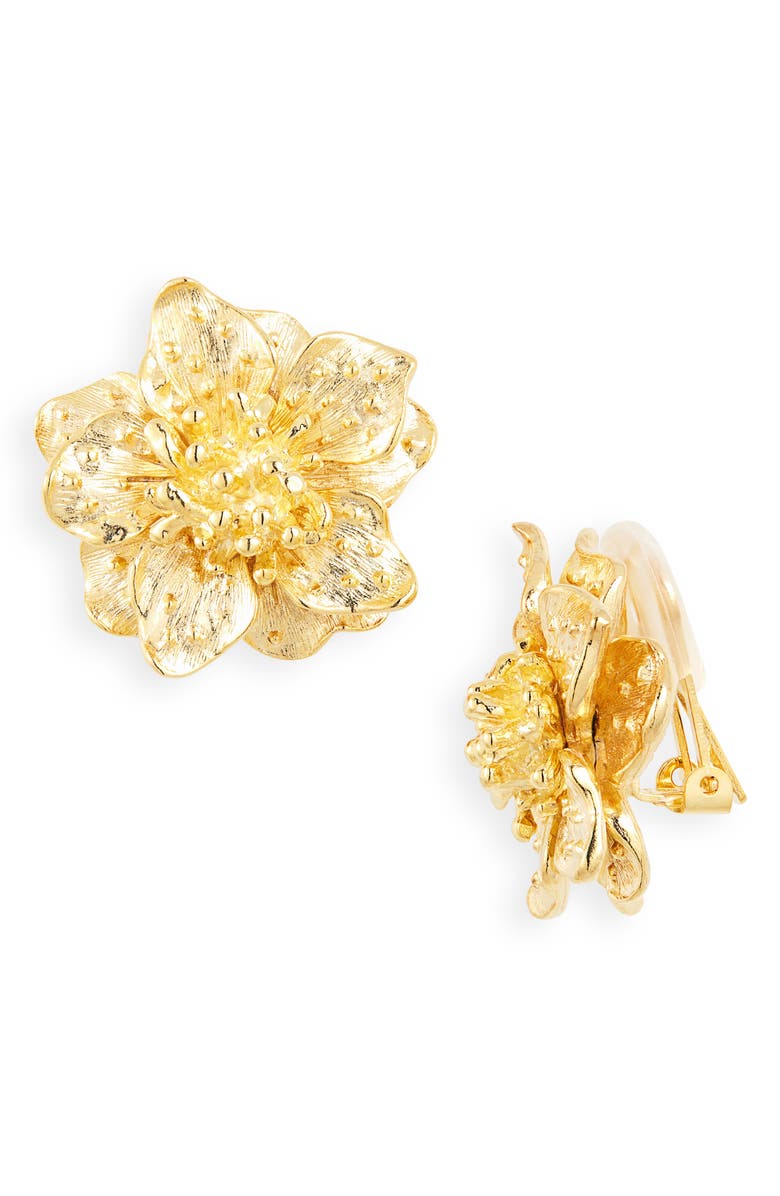 Kenneth Jay Lane Dogwood Flower Earrings, Main, color, Gold