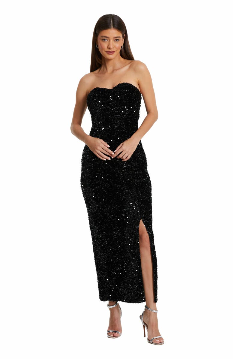 QUIZ Sequin Bandeau Sweetheart Bow Back Maxi Dress, Main, color, Black