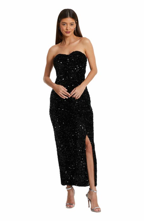 Sequin Bandeau Sweetheart Bow Back Maxi Dress