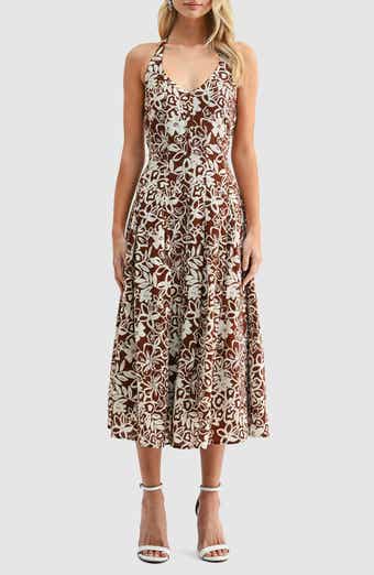Lush Floral Halter Neck Button Front Midi Dress