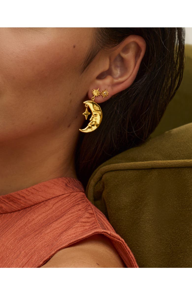 Ottoman Hands Crescent Moon Drop Earrings, Alternate, color, Gold