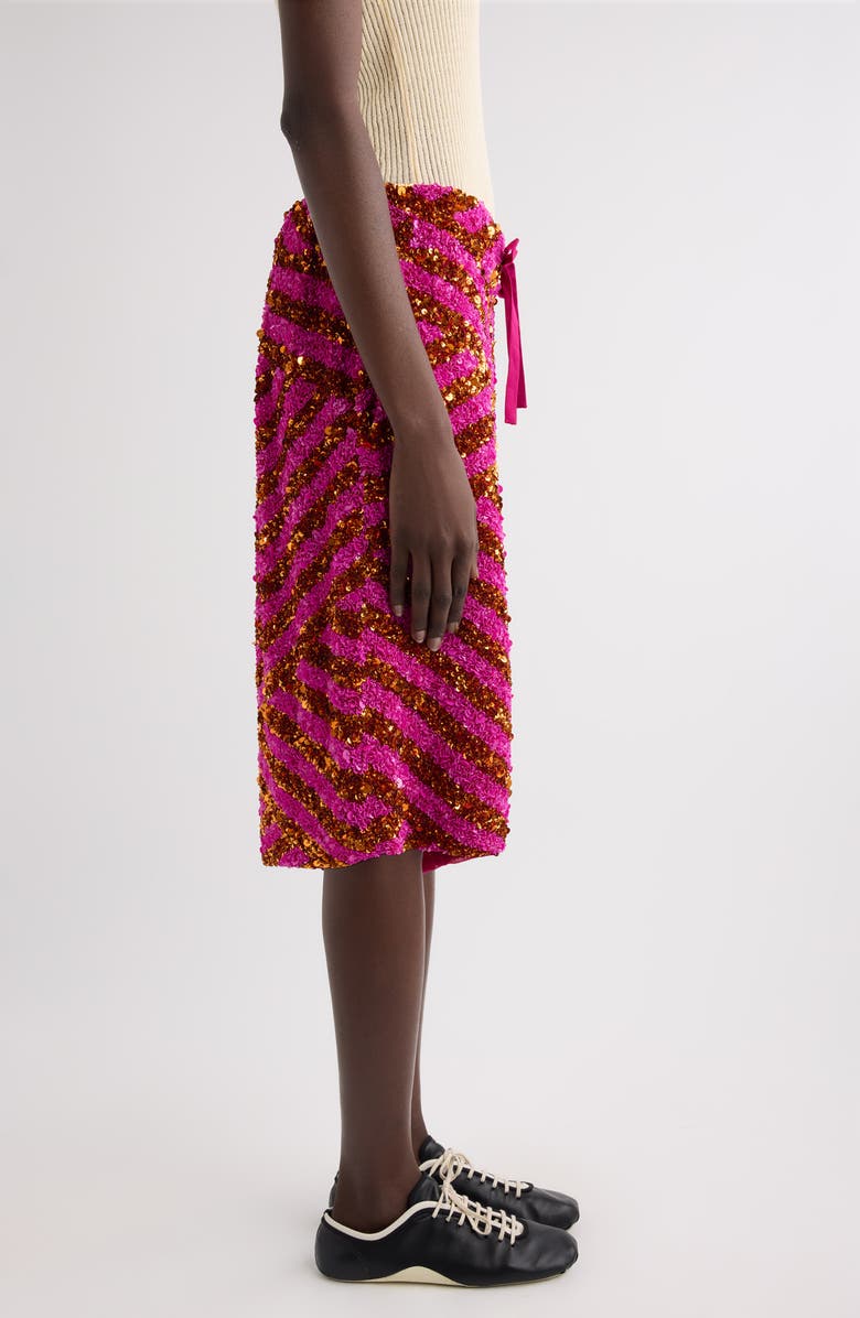 Dries Van Noten Pomy Bis Sequin Embellished Stripe Wide Leg Drawstring Shorts, Alternate, color, Fuchsia