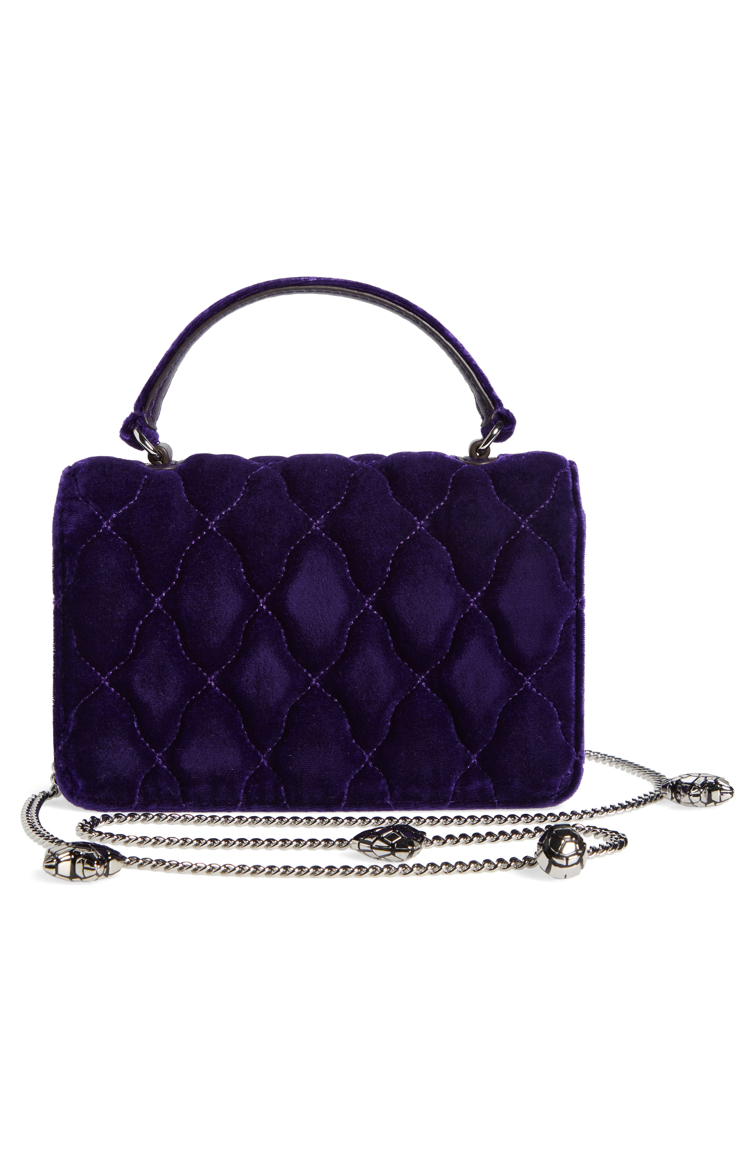 Kira Chevron Velvet Mini Top Handle Chain Wallet, Alternate, color, DEEP CHAROITE