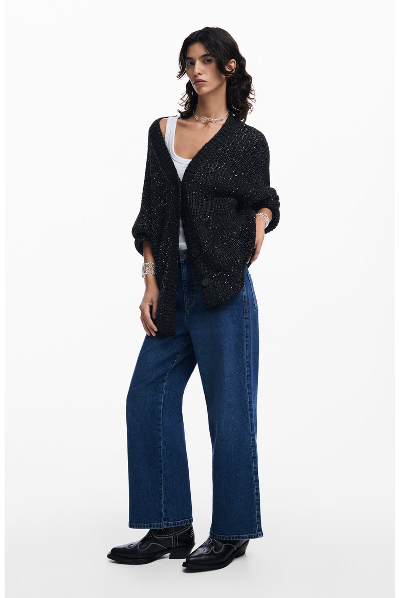 Fredericton Sequin Cardigan, Alternate, color, BLACK