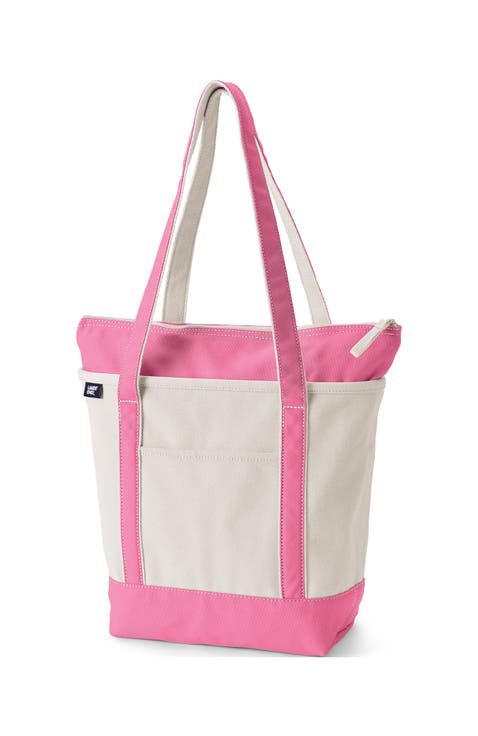 Zip Top Long Handle Canvas Tote Bag