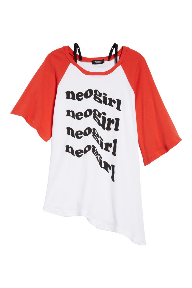 Neogirl Asymmetric Cotton Graphic Tee, Alternate, color, ORANGE