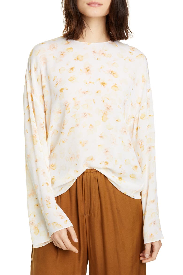 Pressed Petal Long Sleeve Blouse, Main, color, OFF WHITE