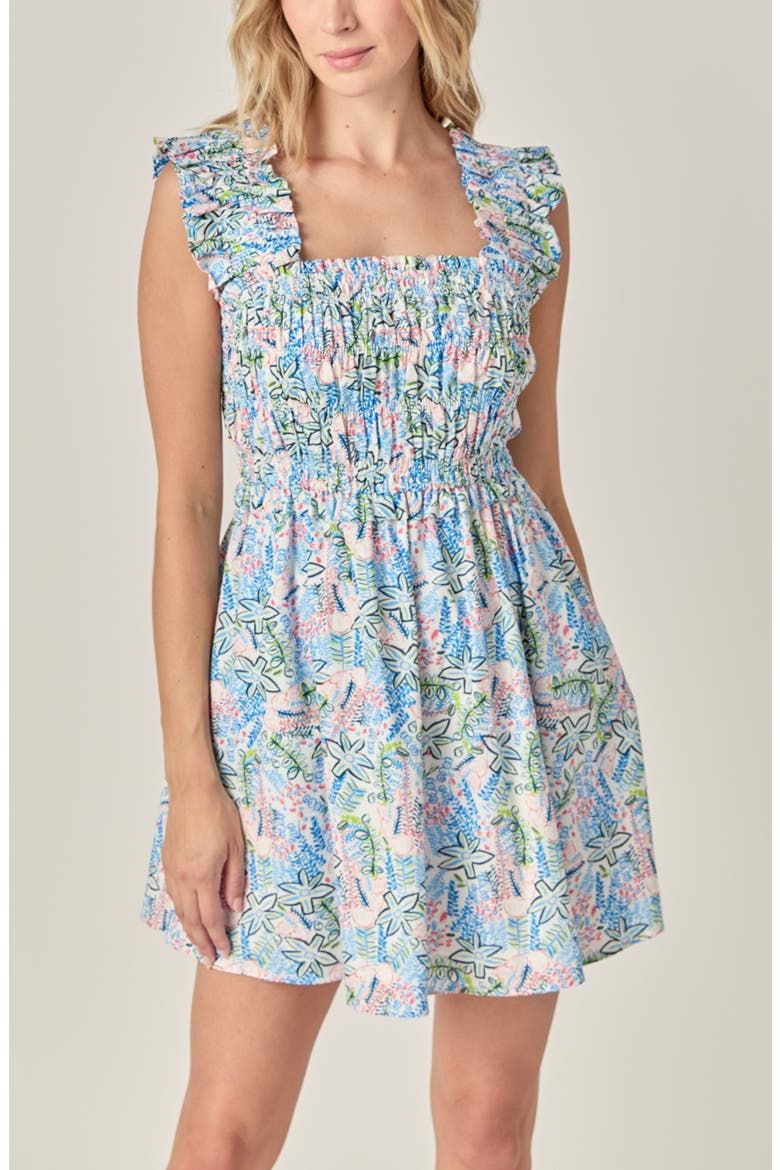 Floral Ruffle Strap Fit & Flare Cotton Minidress, Alternate, color, BLUE MULTI