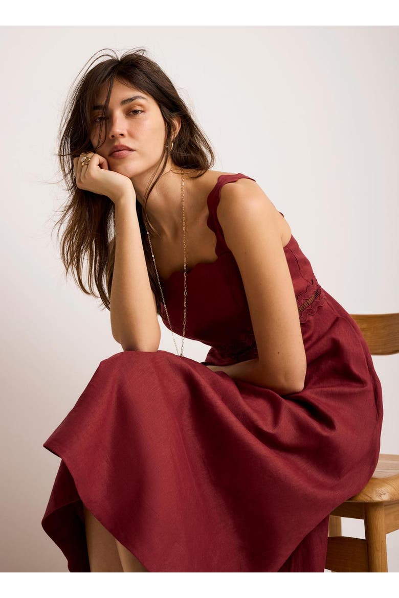 Linen Midi Dress, Alternate, color, Burgundy