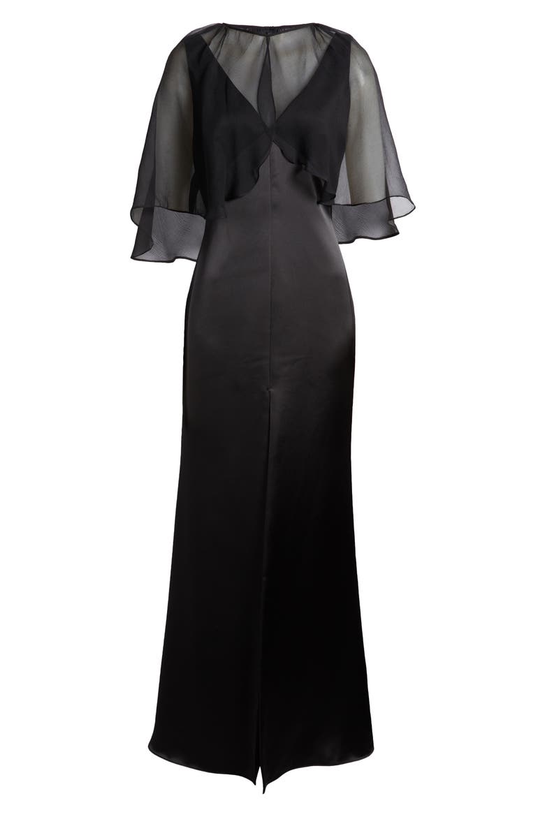Sleeveless Satin Trumpet Gown with Silk Cape, Alternate, color, BLACK
