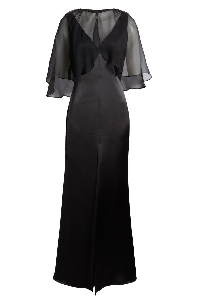 Amsale Sleeveless Satin Trumpet Gown with Silk Cape, Alternate, color, Black