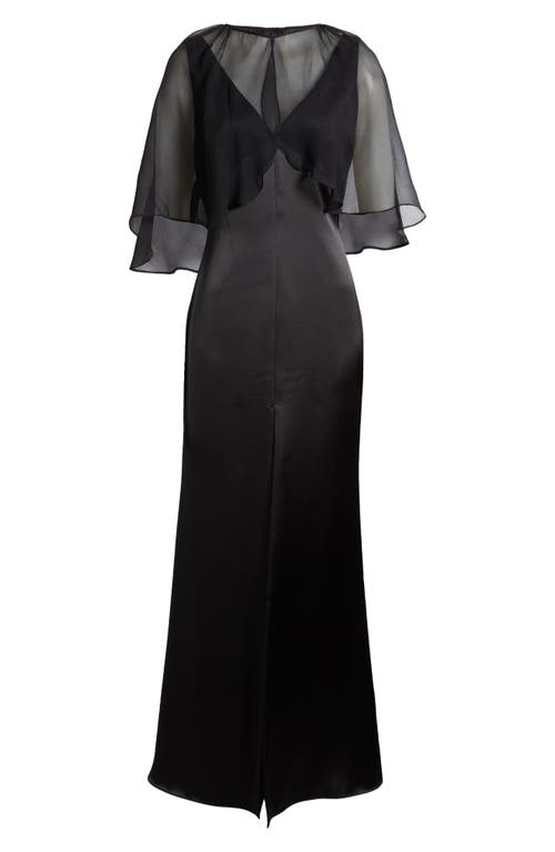 Amsale Sleeveless Satin Trumpet Gown With Silk Cape In Black