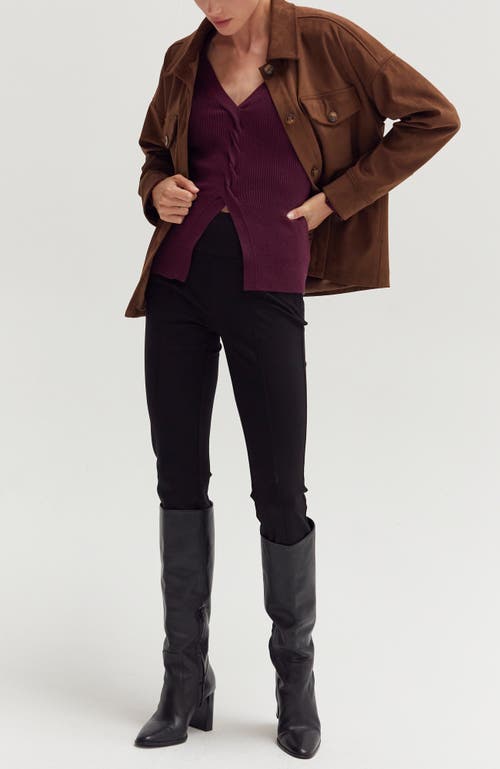 Crescent Faux Suede Shirt Jacket In Brown