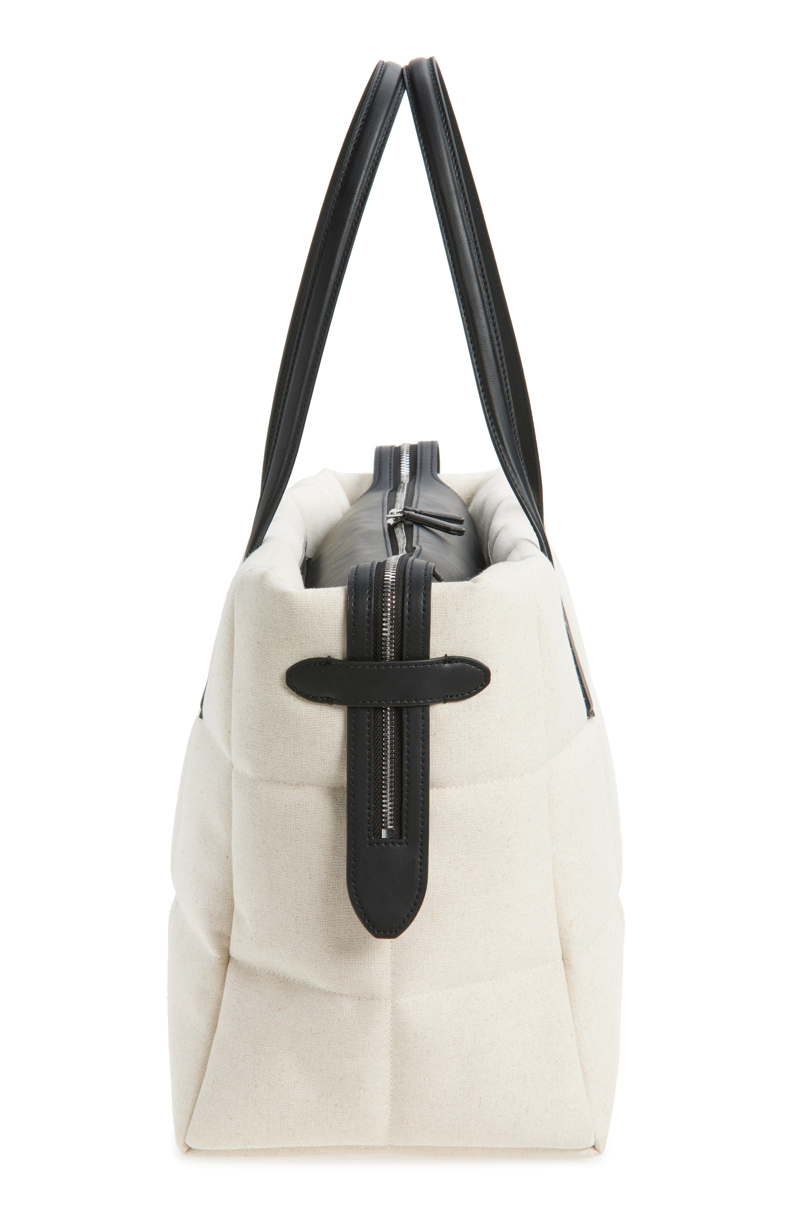 VeeCollective Large Tela Quilted Tote, Alternate, color, Natural Canvas / Black Bbk