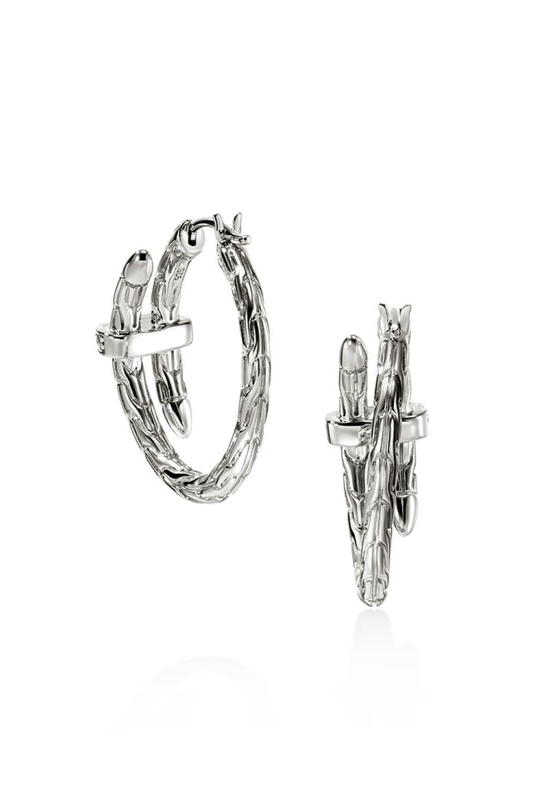 Spear Hoop Earrings, Silver, Diamonds, 22.5mm, Alternate, color, SILVER